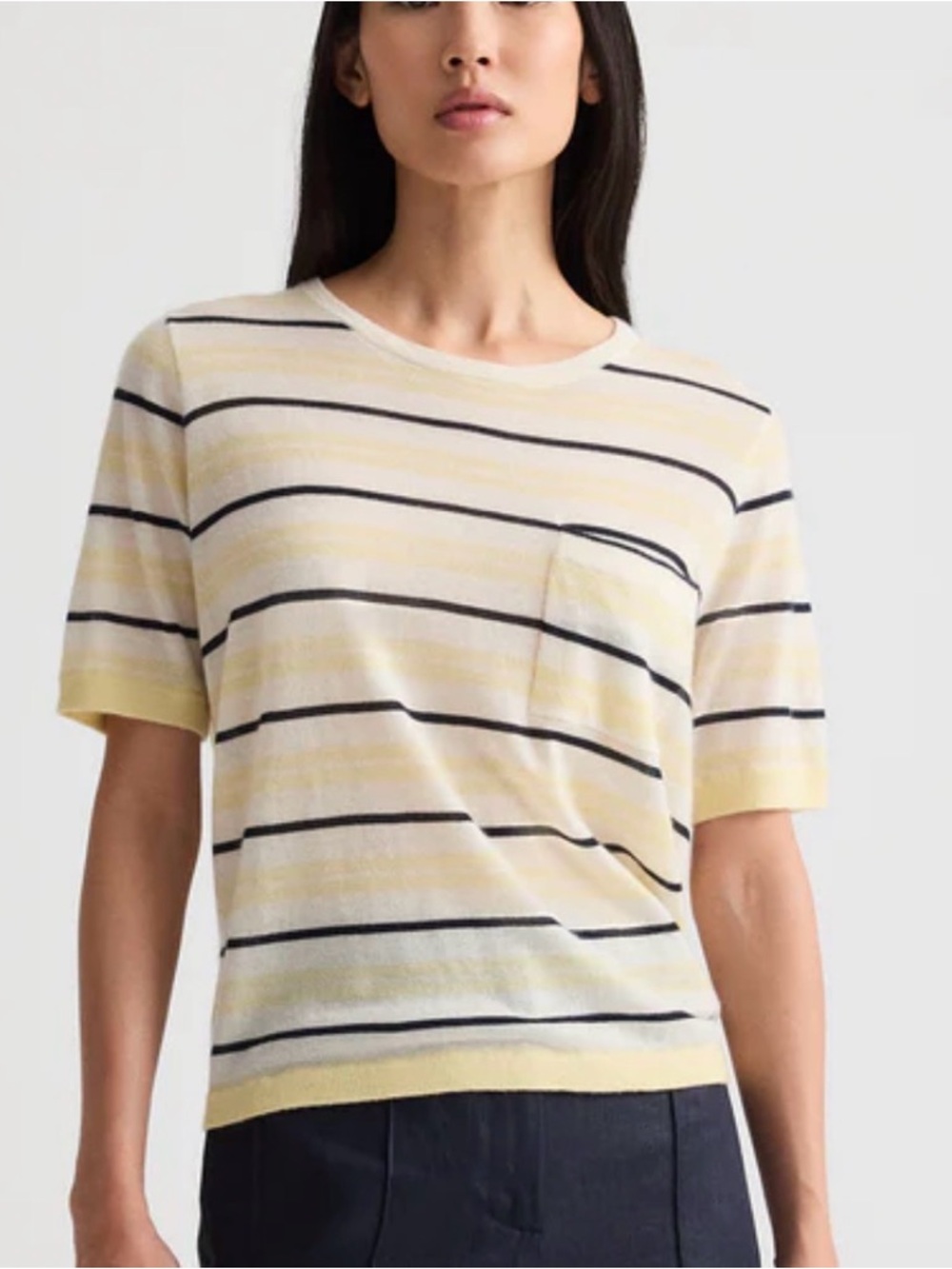 Casual Striped Short-Sleeve Pocket Tee in Yellow